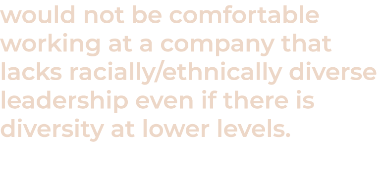 would not be comfortable working at a company that lacks racially ethnically diverse leadership even if there is dive   
