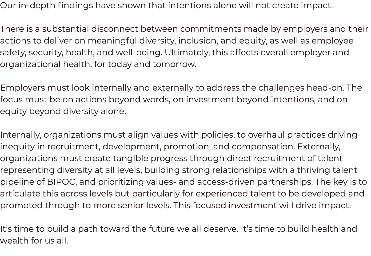 Our in-depth findings have shown that intentions alone will not create impact   There is a substantial disconnect bet   