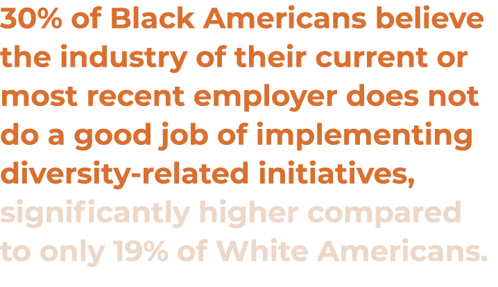 30% of Black Americans believe the industry of their current or most recent employer does not do a good job of implem   