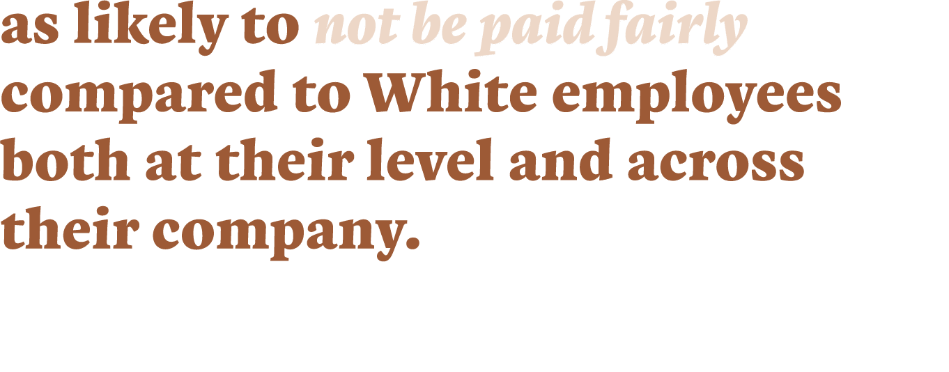 as likely to not be paid fairly compared to White employees both at their level and across their company 