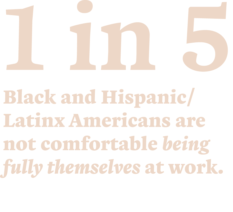 1 in 5 Black and Hispanic Latinx Americans are not comfortable being fully themselves at work 