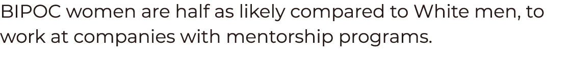 BIPOC women are half as likely compared to White men, to work at companies with mentorship programs  