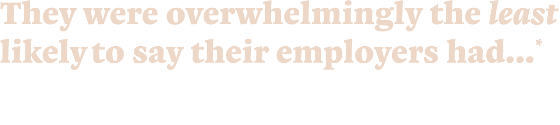 They were overwhelmingly the least likely to say their employers had   *